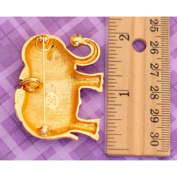 Vintage Gold Tone Decorative Elephant Rhinestones Brooch by K.J.L Avon - V11 - Picture 2 of 2